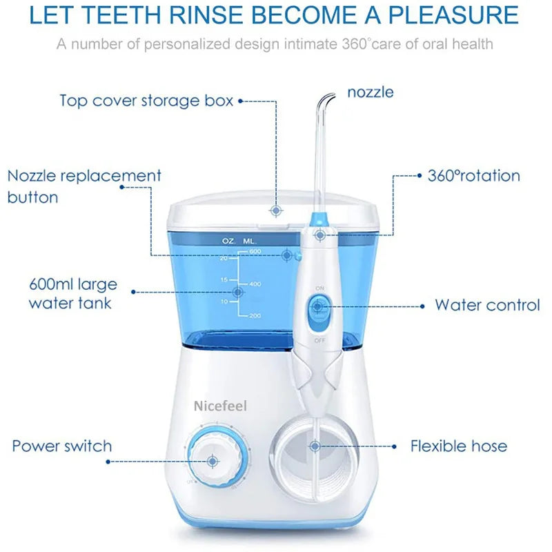 Nicefeel Irrigator Water Flosser 600ML 8 Tips &ndash; Adjustable