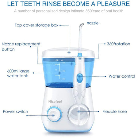 Nicefeel Irrigator Water Flosser 600ML 8 Tips &ndash; Adjustable