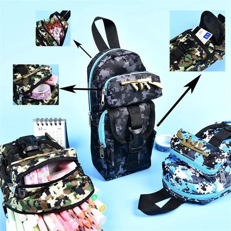 Mini Camouflage Schoolbag Pencil Case - Ideal for Students