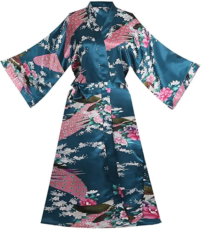 Silk Satin Wedding Bride Bridesmaid Floral Kimono Robe