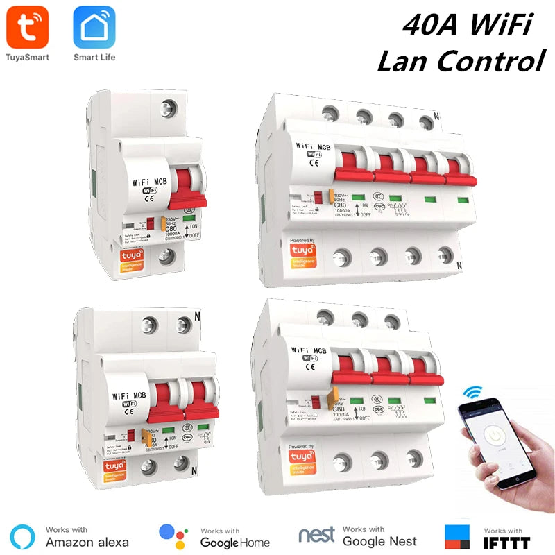 Tuya 40A Smart WiFi Circuit Breaker with Overload &amp; Short Circuit Protection