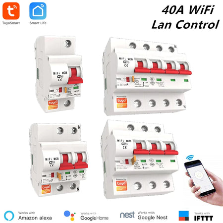 Tuya 40A Smart WiFi Circuit Breaker with Overload &amp; Short Circuit Protection