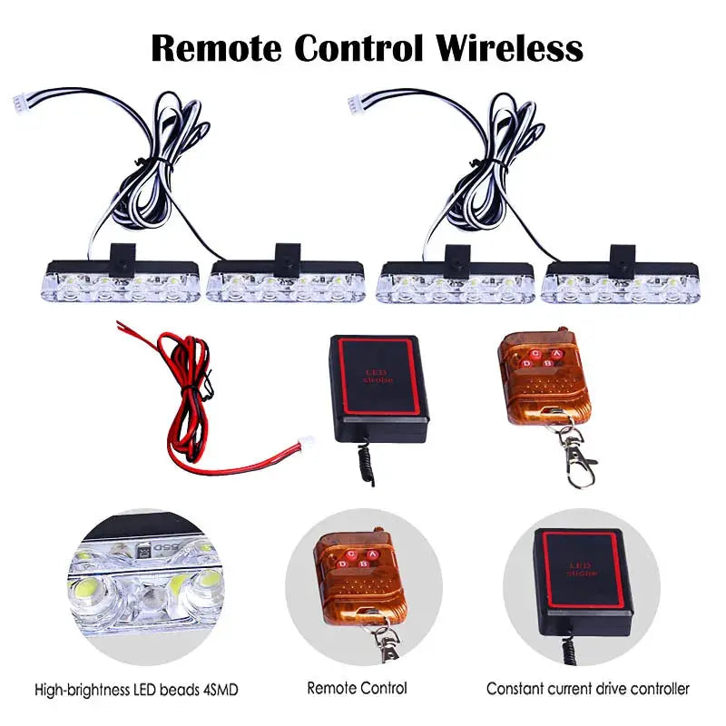 Grill Car LED Light Strobe Red Blue Emergency Remote Wireless Control Flash Signal Fireman Beacon Warning Lamp by InterCyprus Trading Ltd