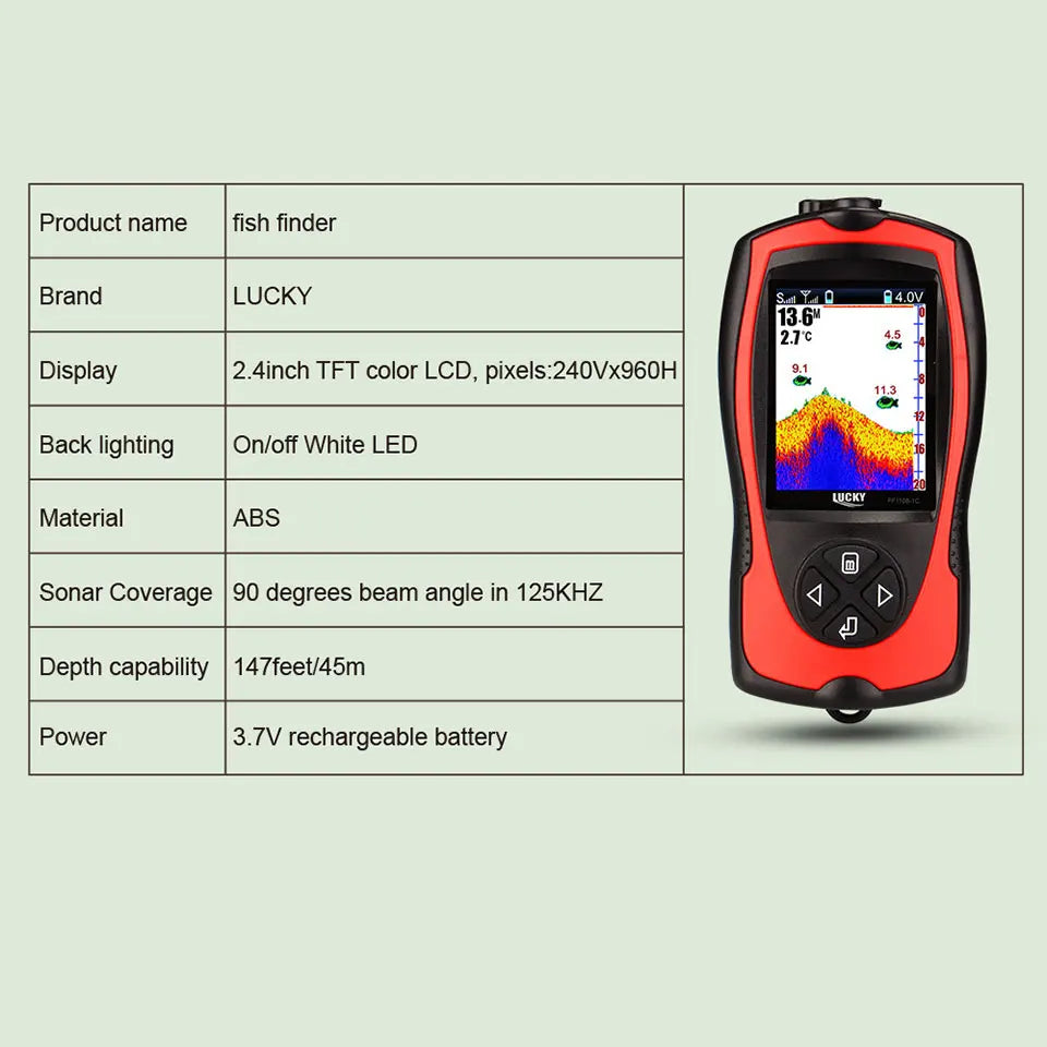 LUCKY Rechargeable Fish Finder FF1108-1CWLA/CT | Wireless Sonar Sensor | 45M Depth