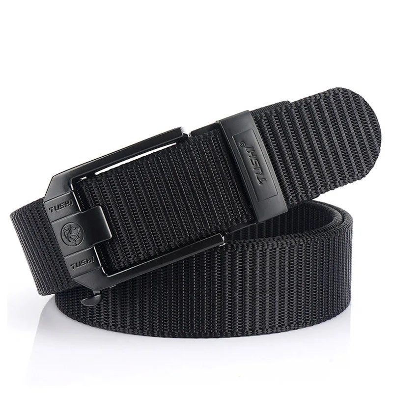 MEDYLA Tactical Nylon Belt with Metal Buckle - Heavy Duty Military &amp; Outdoor Use Black buckle Black / 115CM