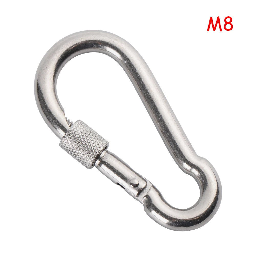 304 Stainless Steel Lock Ring Carabiner Snap Hook for Outdoor Climbing M8
