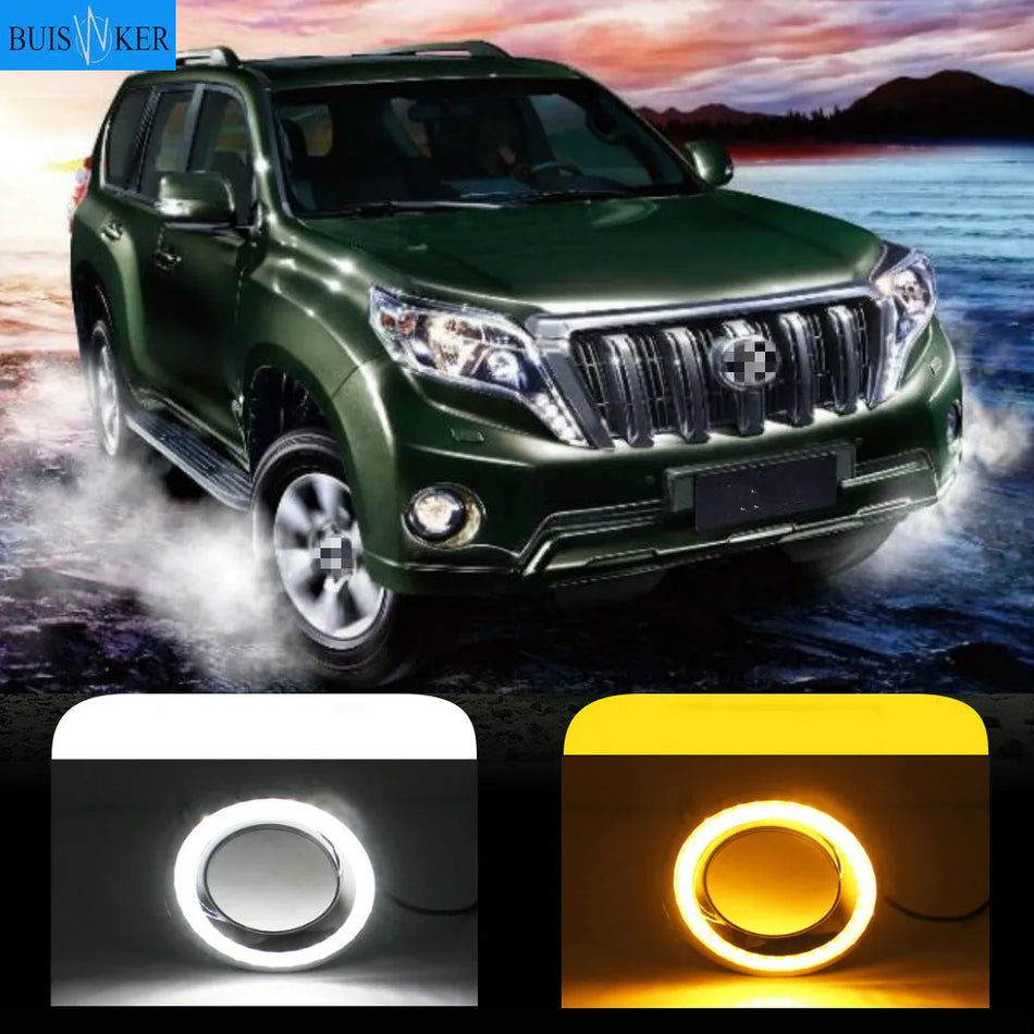 Forreste Tåge Lys til Toyota Land Cruiser Prado 2014-2015, Krom ABS, 6000K Hvid med Gult Blinklys, 2 Stykker