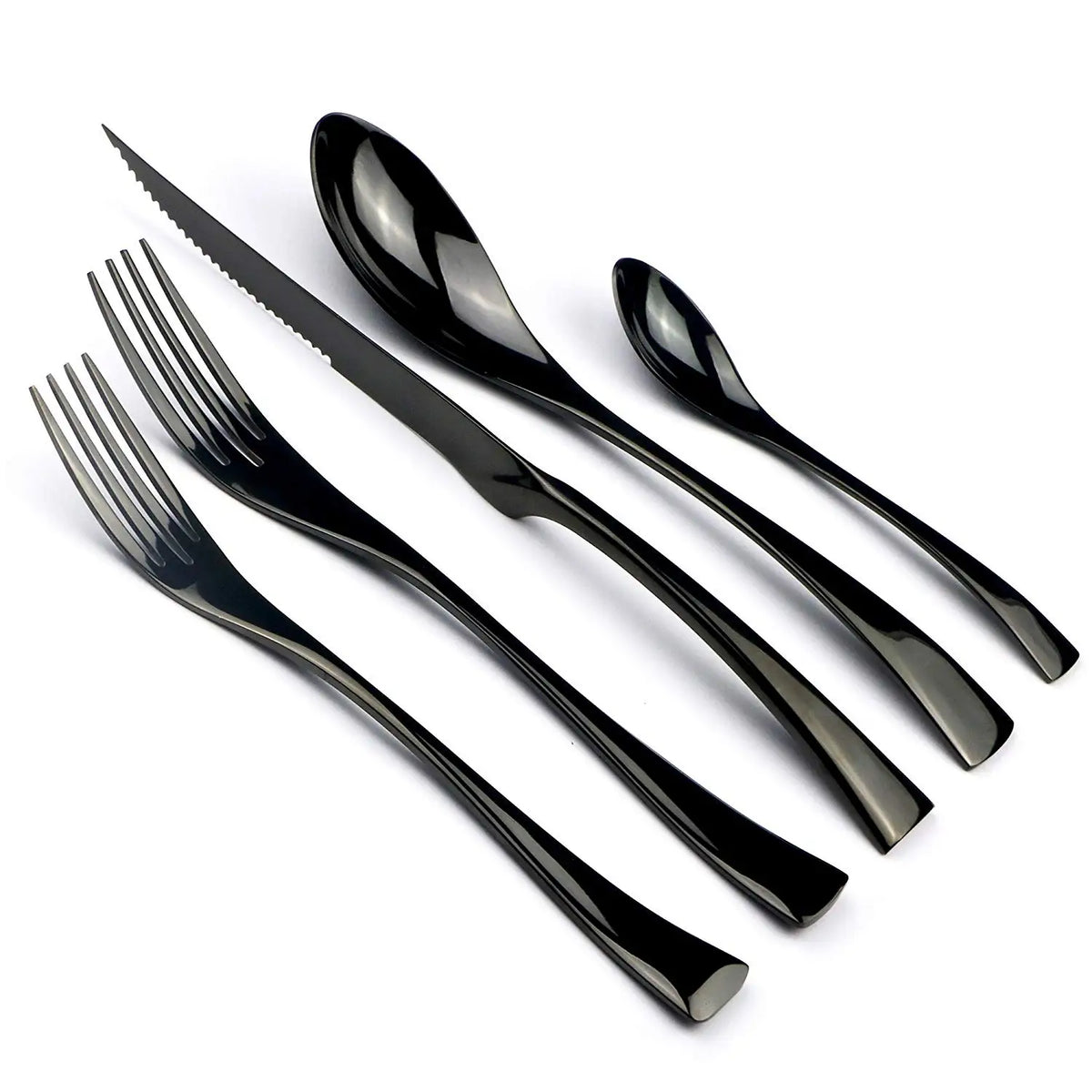 KNGZI 5/20Pcs Silver Flatware Set &ndash; Eco-Friendly 18/10 Stainless Steel Design Black / 5pcs
