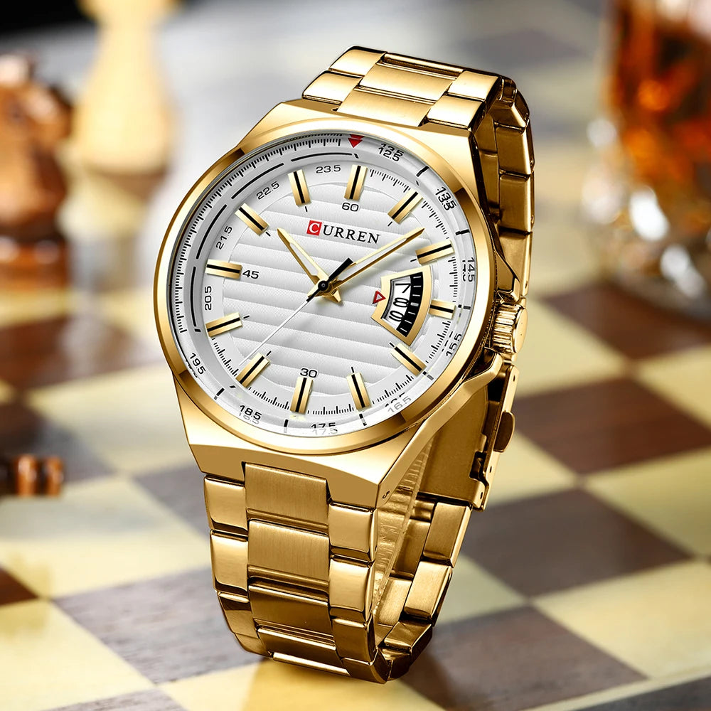 CURREN Gold &amp; White Stainless Steel Quartz Watch for Men
