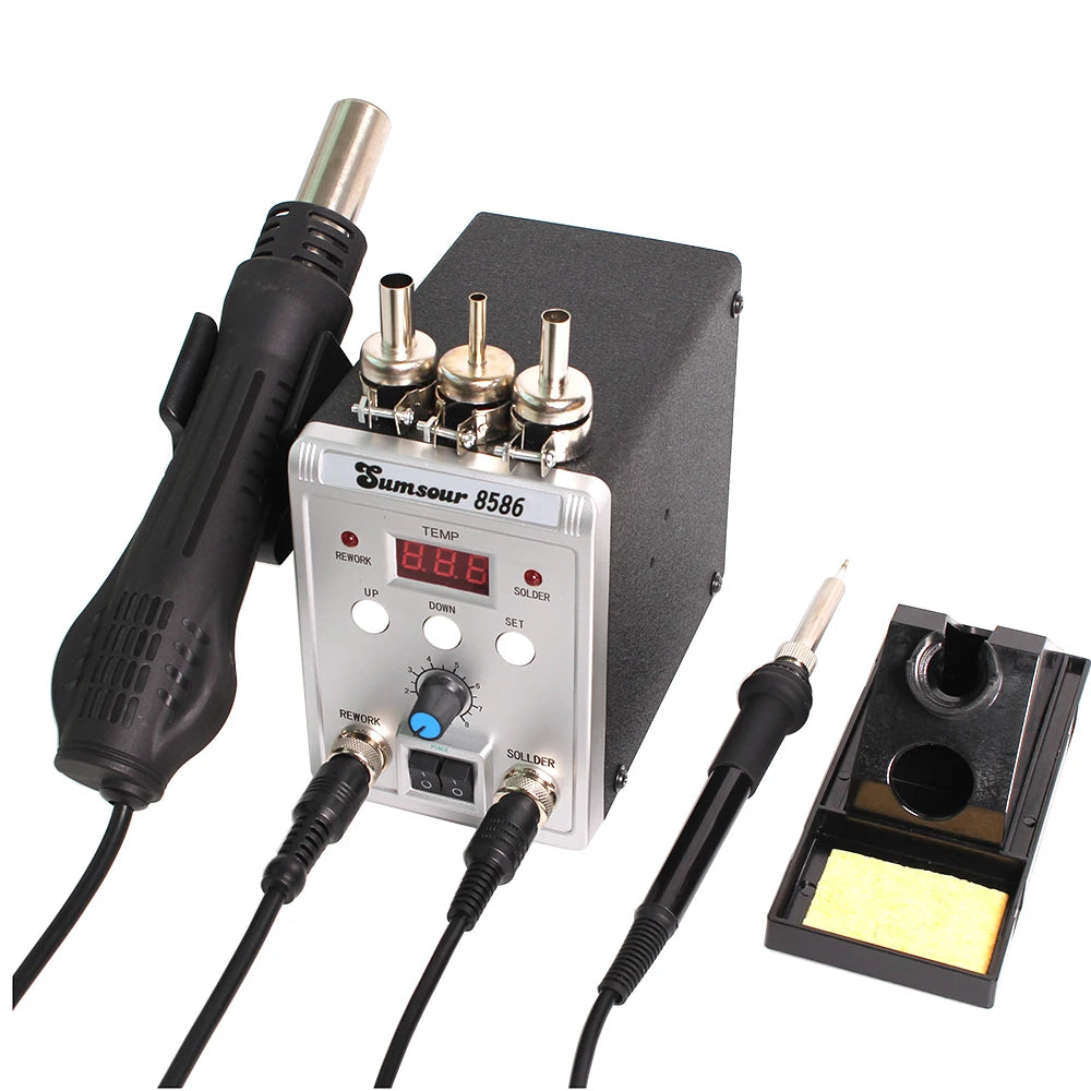Soldering Station 8586 - 2 In 1 Digital Display Hot Air Silver / 110V US Plug