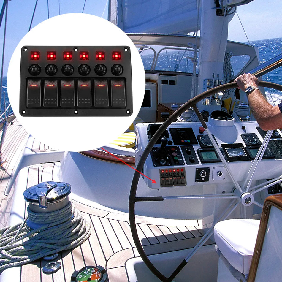 Vehicle Switch Panel 24V and 12V, 6-Button Car Boat Trailer Truck with 15A Fuse