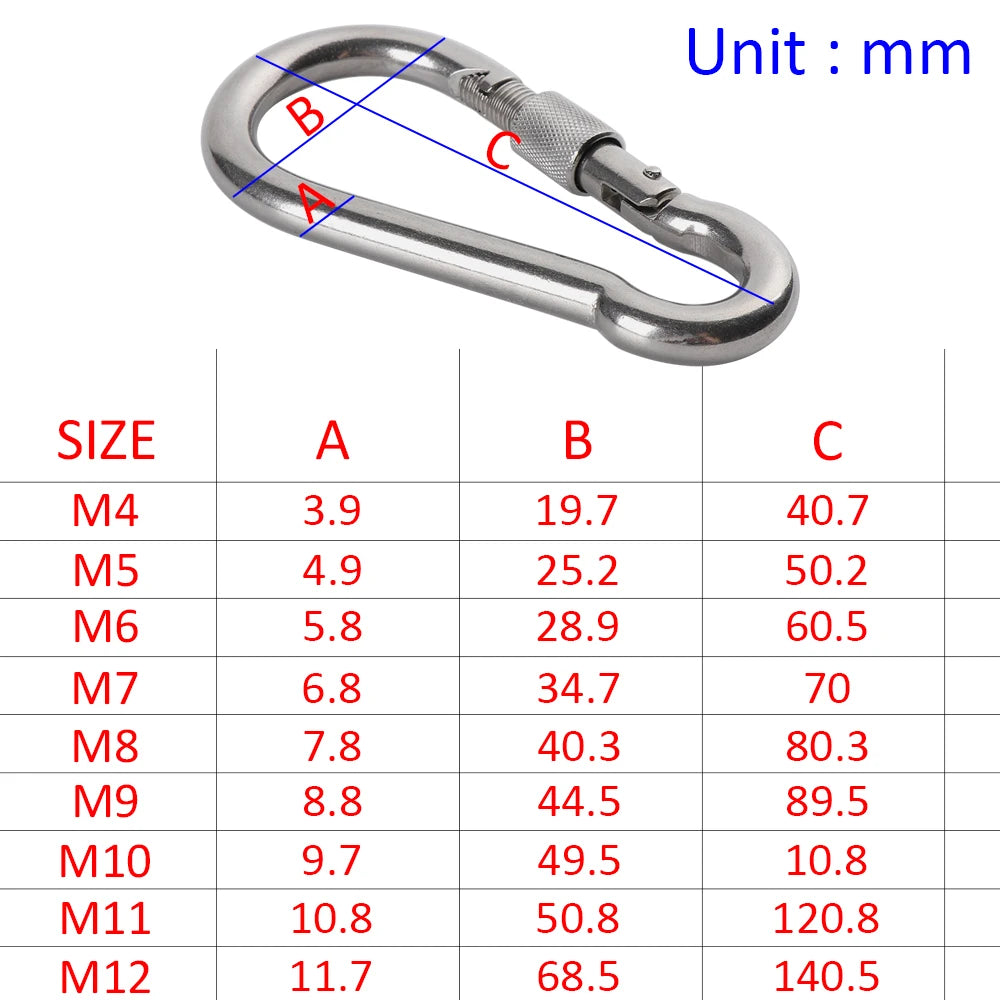 304 Stainless Steel Lock Ring Carabiner Snap Hook for Outdoor Climbing