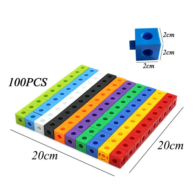 Montessori Rainbow Link Cubes - Educational Counting Blocks