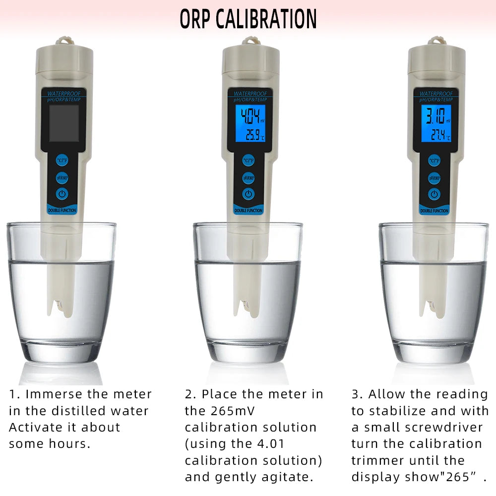 ORP Meter 3 In 1 pH ORP Temp Meter &ndash; Backlit Display