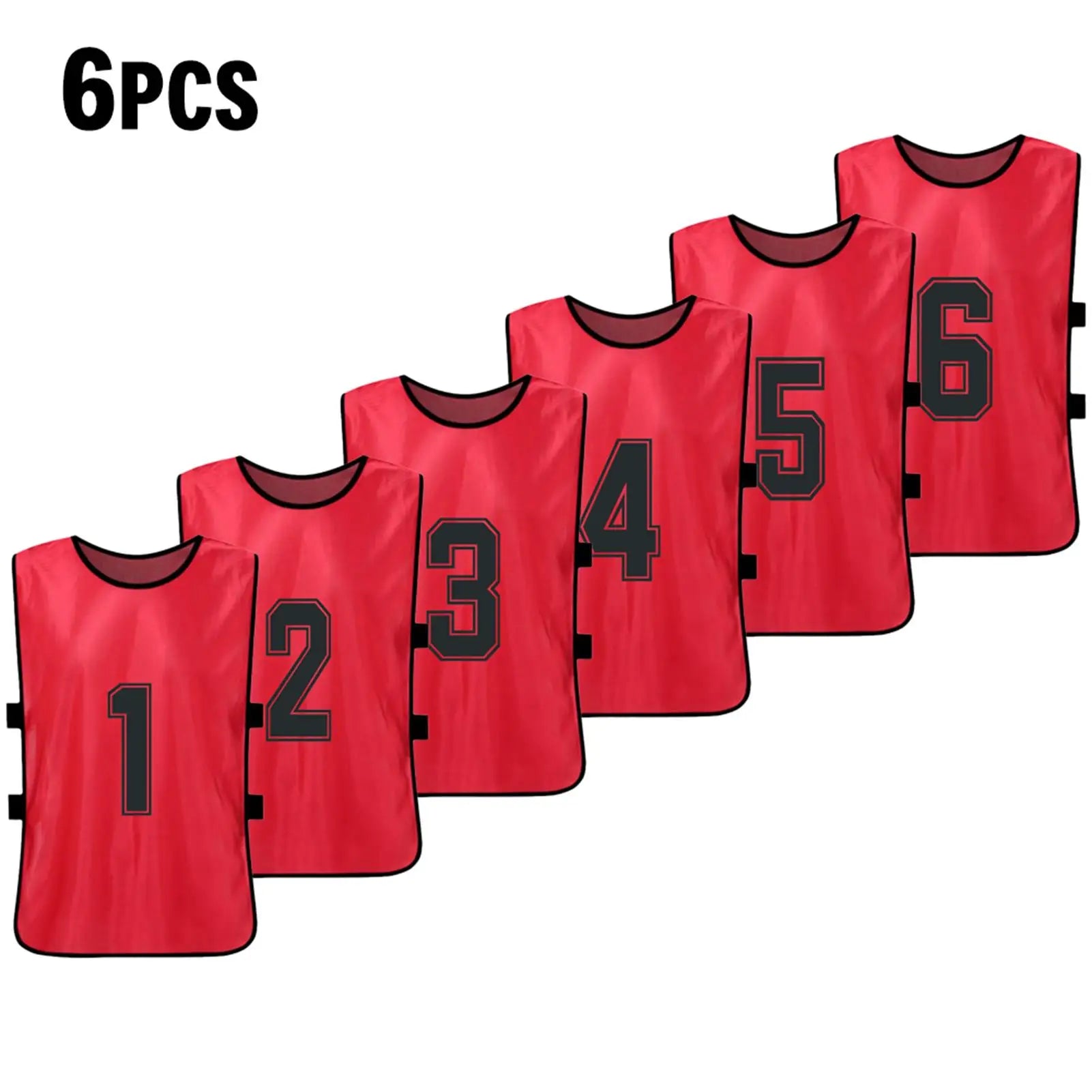 6/12 PCS Adults Soccer Pinnies &ndash; Quick Drying Fabric Red 6pcs