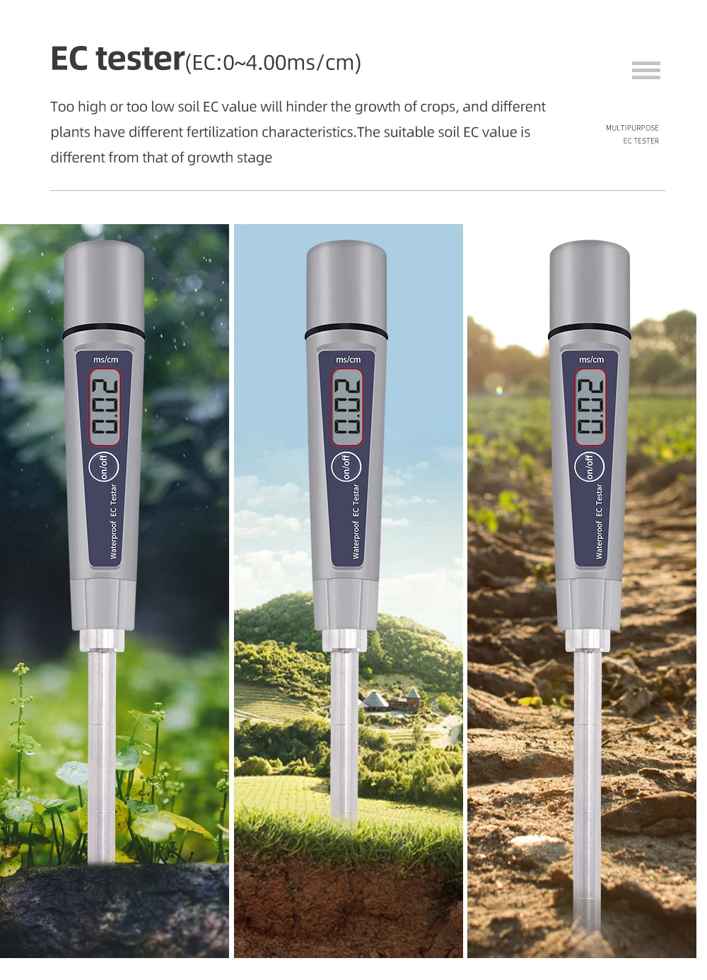EC-316 Soil EC Tester - Digital ATC Conductivity Meter