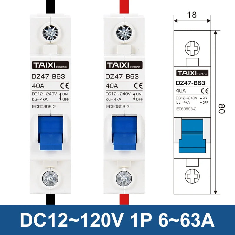 SUMRET DZ47 Mini Circuit Breaker for DC Battery Protection, 6-150A 12-240V