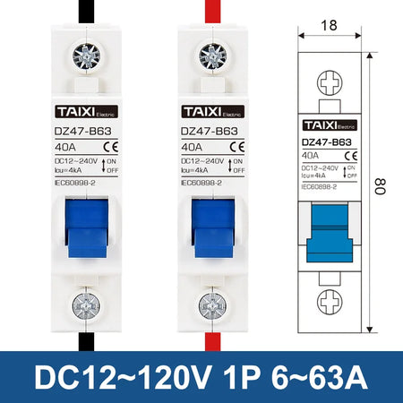 SUMRET DZ47 Mini Circuit Breaker for DC Battery Protection, 6-150A 12-240V