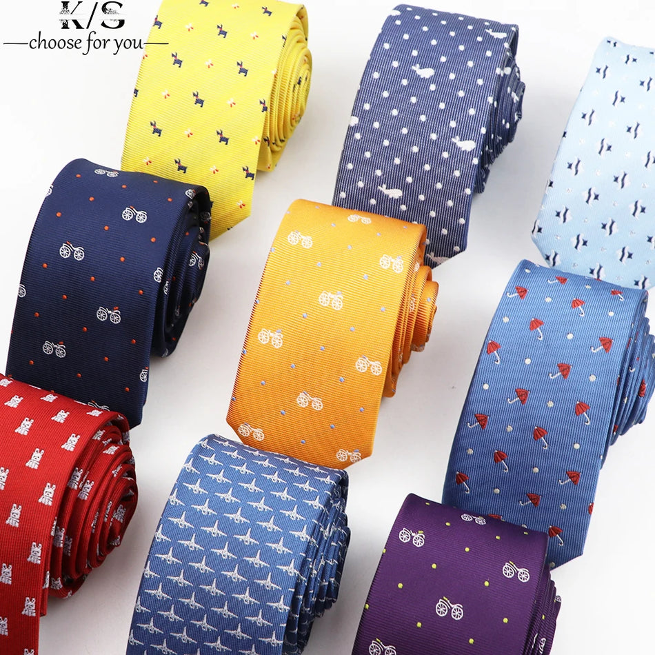Men's Cartoon Bicycle Skinny Tie 6CM