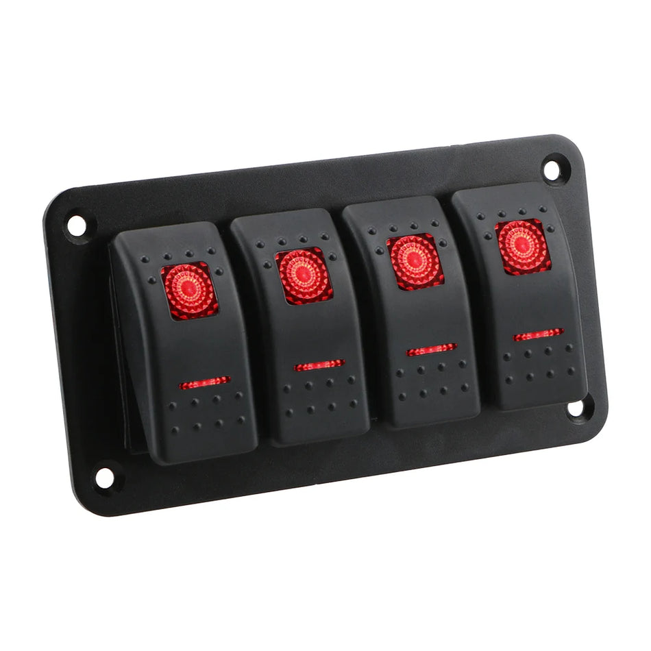 4 mygtukų automobilio jungiklio panelė su LED šviesomis RV, karavanui, sunkvežimiui, 12V 24V