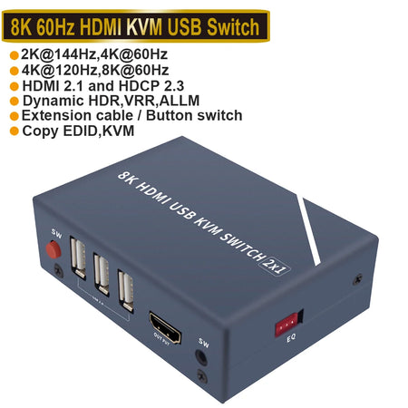 8K HDMI KVM Splitter Switch USB 2 In1 &ndash; EDID HDCP Ready ZY-AHK108