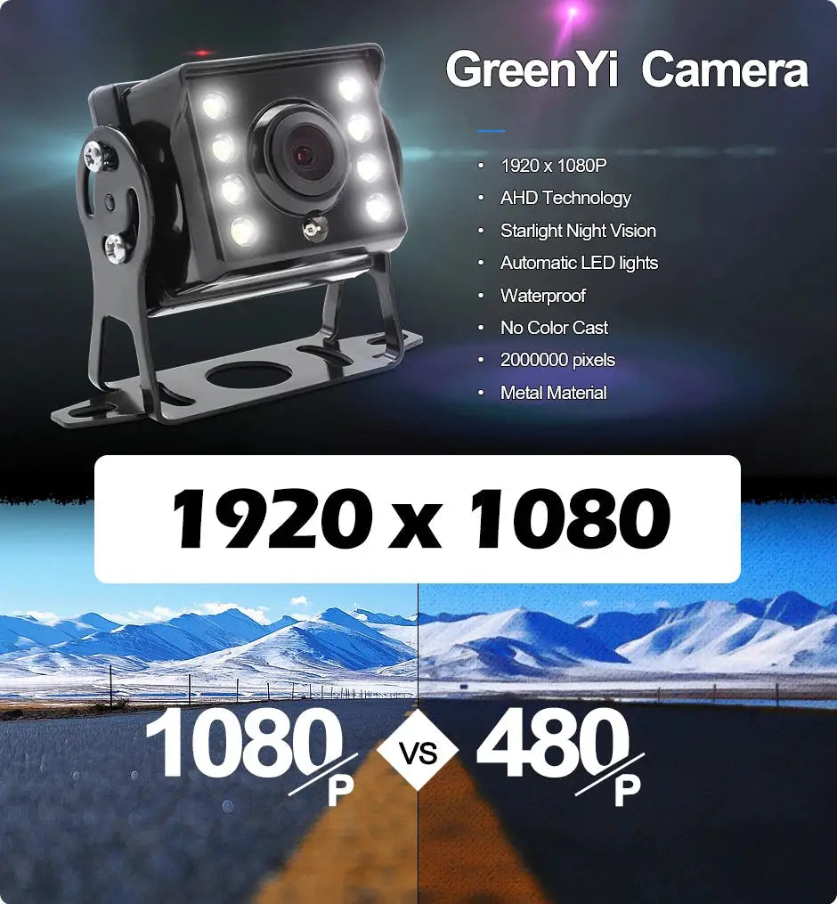 GreenYi HD AHD 1920*1080P Starlight Night Vision 8 LED Car Rear View Reverse Backup AHD Camera With 10M 15M 20M Video Cable by InterCyprus Trading Ltd