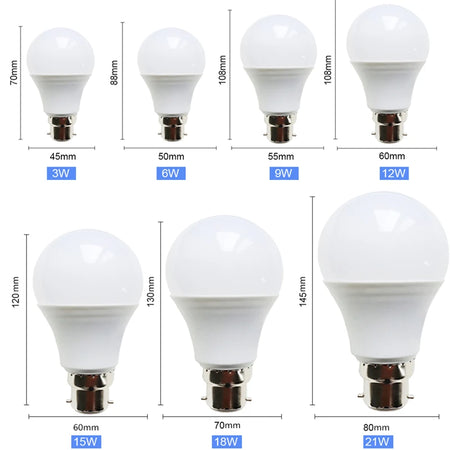 B22 LED Bulb Light Bayonet Lamp Lampada 3W 6W 9W 12W 15W 18W 21W Cold White Warm White Bombilla AC 110V 220V 230V Energy Saving