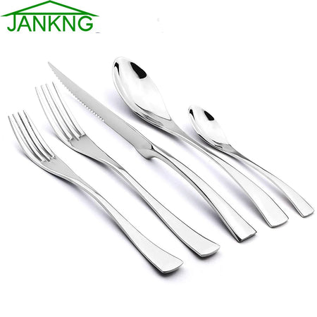 KNGZI 5/20Pcs Silver Flatware Set &ndash; Eco-Friendly 18/10 Stainless Steel Design