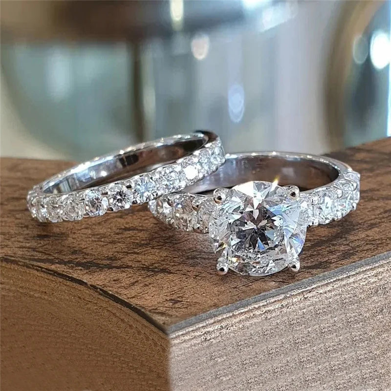 Trendy Bridal Engagement Ring Set with Shiny Cubic Zirconia by CAOSHI