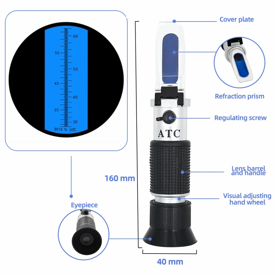 28-62% Sugar Meter Brix Refractometer &ndash; Compact Handheld