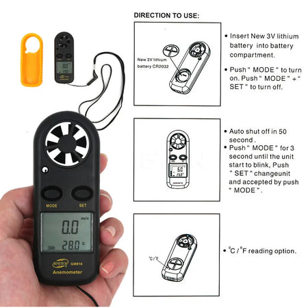 Digital Anemometer GM816 - LCD Backlight Temperature Tester