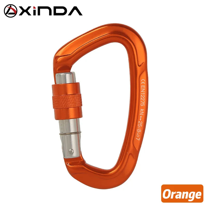 XINDA 25kN D-Shape Screwgate Carabiner - Strong Aluminium Alloy for Outdoor Adventures Orange