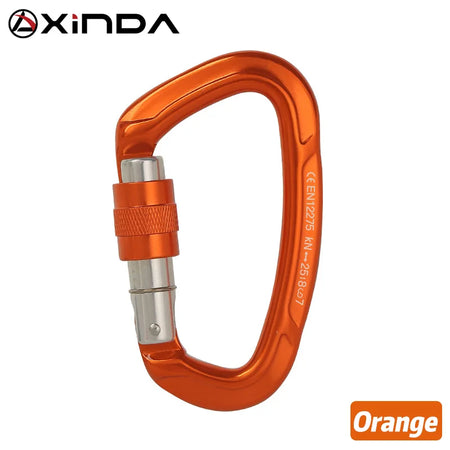 XINDA 25kN D-Shape Screwgate Carabiner - Strong Aluminium Alloy for Outdoor Adventures Orange