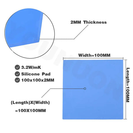 YOUNUON Thermal Pad 100x100mm - High Conductivity Silicone for GPU/CPU Cooling (0.5mm to 5mm Thickness) 2PCS 100X100X2MM