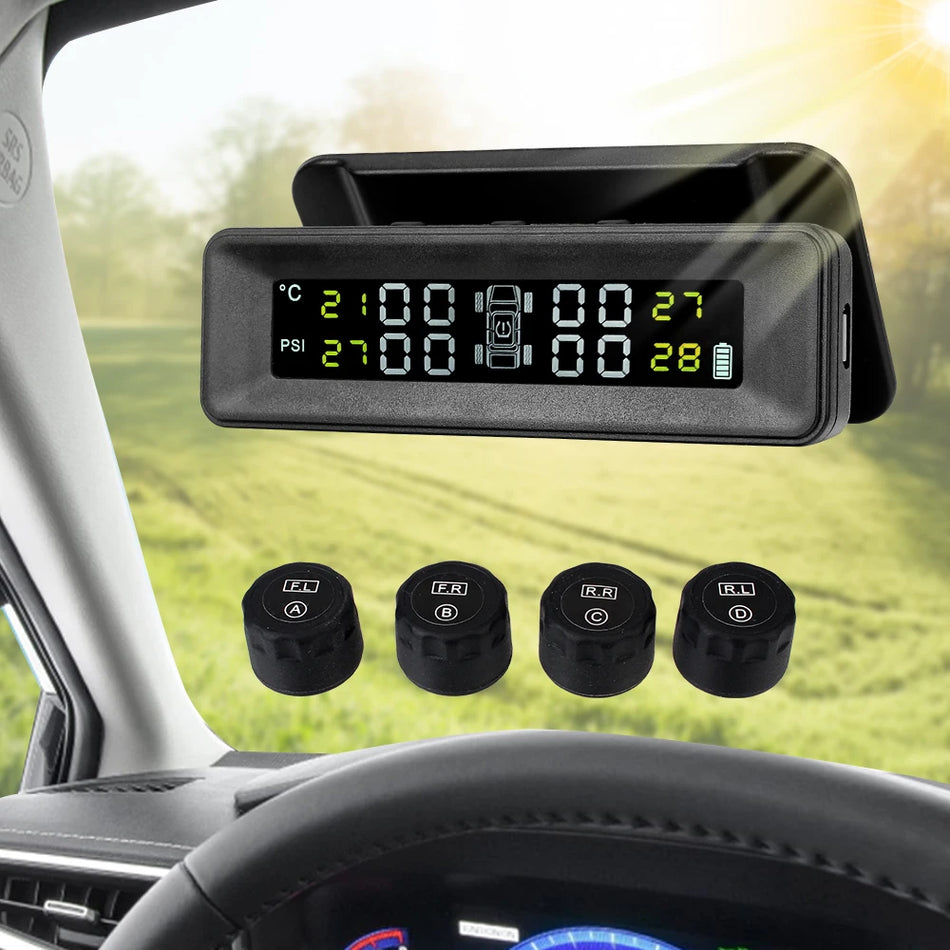 LCD Ekranlı TPMS Lastik Basıncı İzleme Sistemi, Güneş Enerjili, 4 Sensörlü