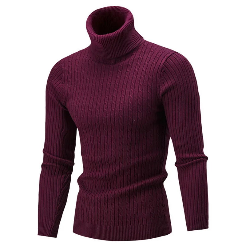 Winter Men's High Quality Turtleneck Sweater Thicken Sweater Casual Pullover G04-Wine / L (70-80KG)