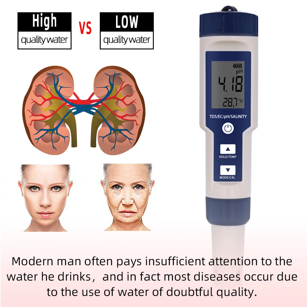 5 In 1 PH TDS EC Salinity Meter &ndash; Auto Calibration Function
