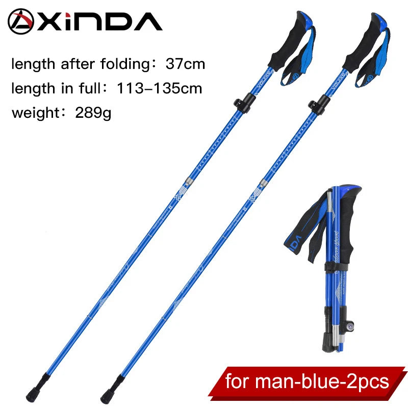 XINDA XD-PJ13 Folding Trekking Poles &ndash; Ultralight Quick Lock Long-Blue-2pcs