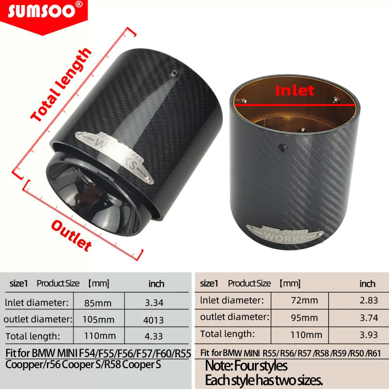 Άκρο Σιγαστήρα σε Μαύρο, Χρυσό, Καμμένο Μπλε και Ίνες Άνθρακα για MINI Cooper S