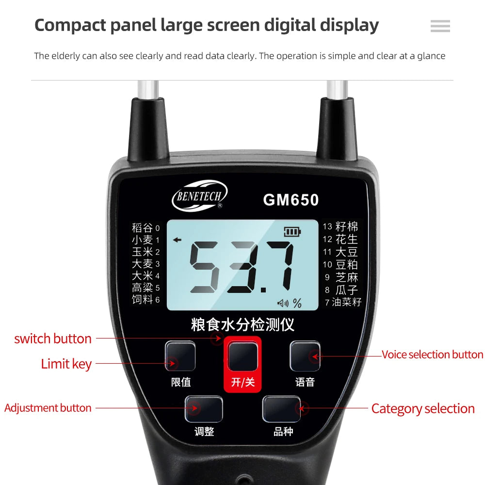 GM650 Grain Moisture Meter - Digital LCD Hygrometer