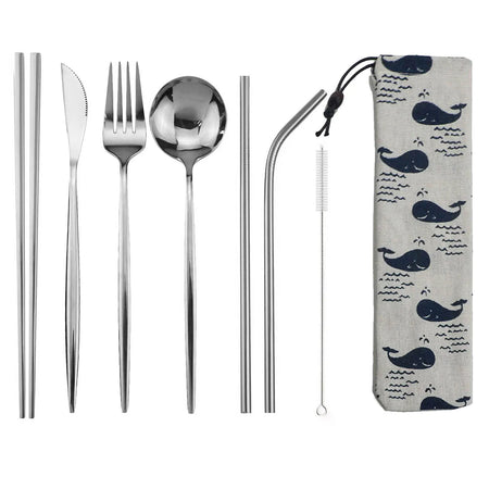 KNGZI 8pcs Travel Cutlery Set &ndash; Eco-Friendly Stainless Steel Silverware