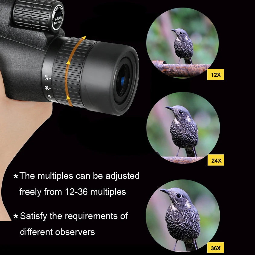 Borwolf 12-36X50 Telescope &ndash; High Power BAK4 Prism Optics