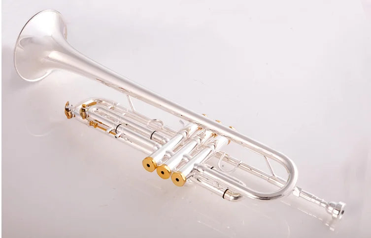 Japonya'da yapılan kalite 8335 Bb Trompet B Düz Pirinç Gümüş Kaplama Deri Kılıf ile Profesyonel Trompet Müzik Aletleri