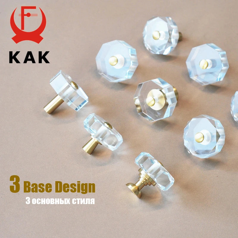 KAK 30mm Crystal Cabinet Knobs Modern Brass Gold Pulls