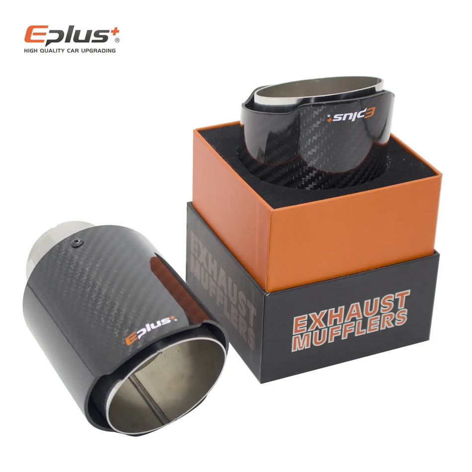 Eplus+ Carbon Fiber Muffler Tip Universal Stainless Silver Finish