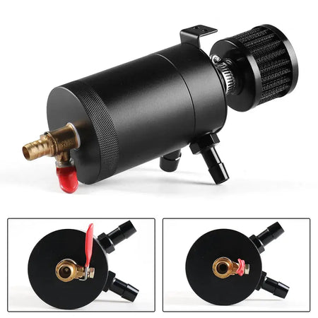 Universal Racing Baffled Aluminum Oil Catch Can Tank 2-Port Reservoir with Drain Valve Breather Cylinder Filter Kit by InterCyprus Trading Ltd