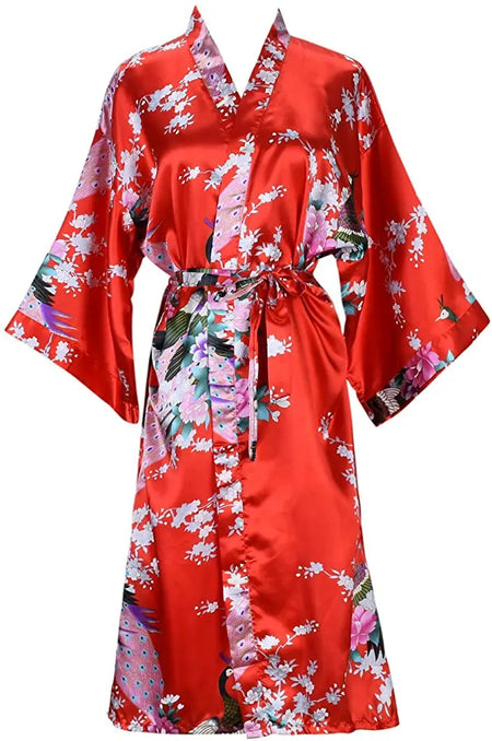 Silk Satin Wedding Bride Bridesmaid Floral Kimono Robe