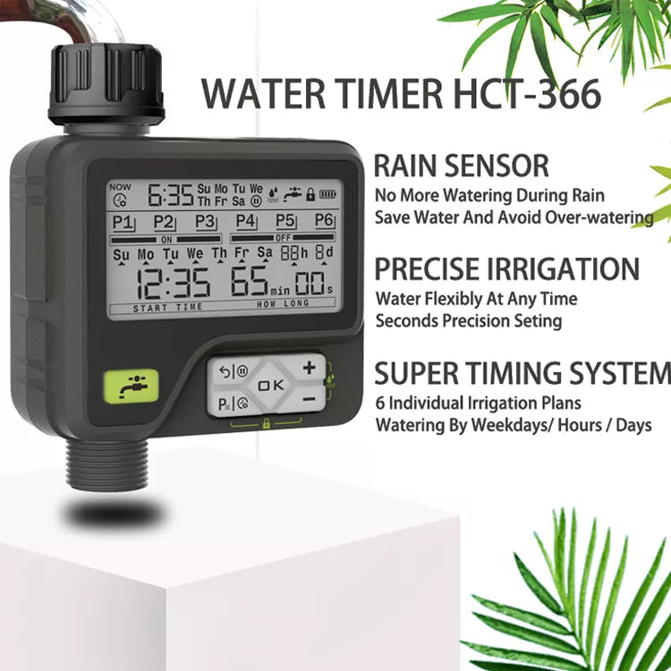 Latest Technology Irrigation Programmer. 6 Separate Irrigation Programmes For Garden Irrigation. Rain Auto Sensor. Waterproof. Also Manual Control For Garden Lawn. Up To 8 Bar Pressure!