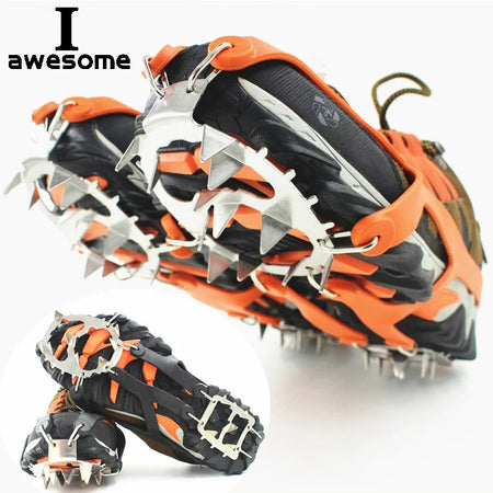 Corziky 18 Teeth Stainless Steel Ice Gripper Spikes for Shoes Orange M EU 35-40