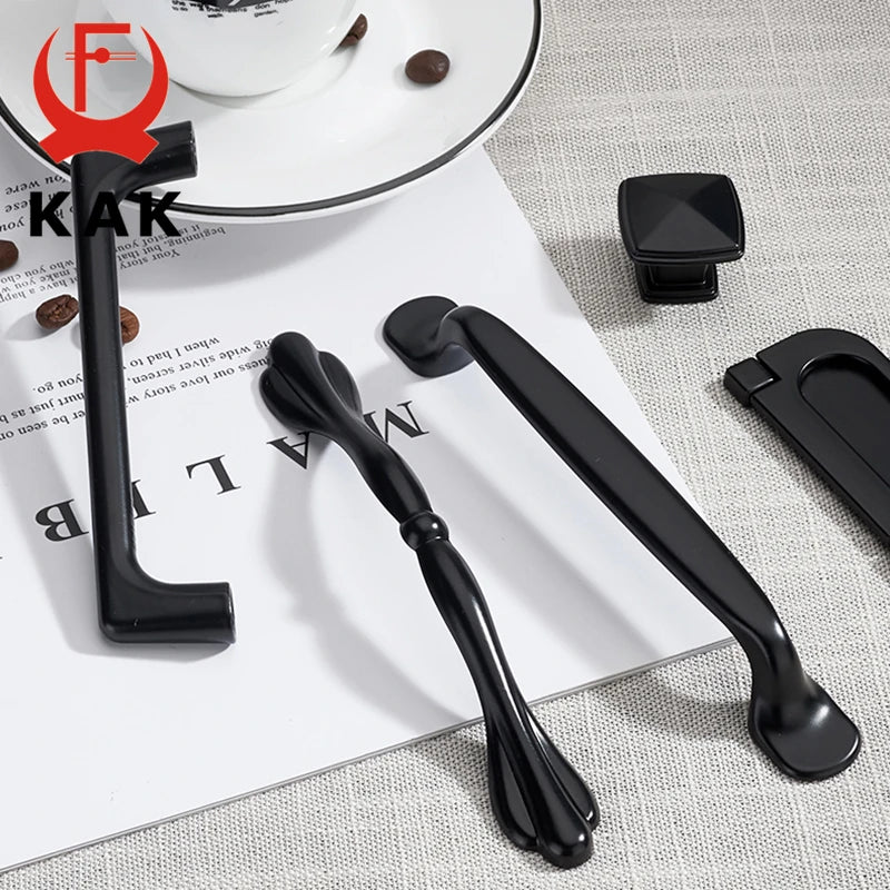 KAK Американский стиль Черные алюминиевые ручки для шкафов 128mm
